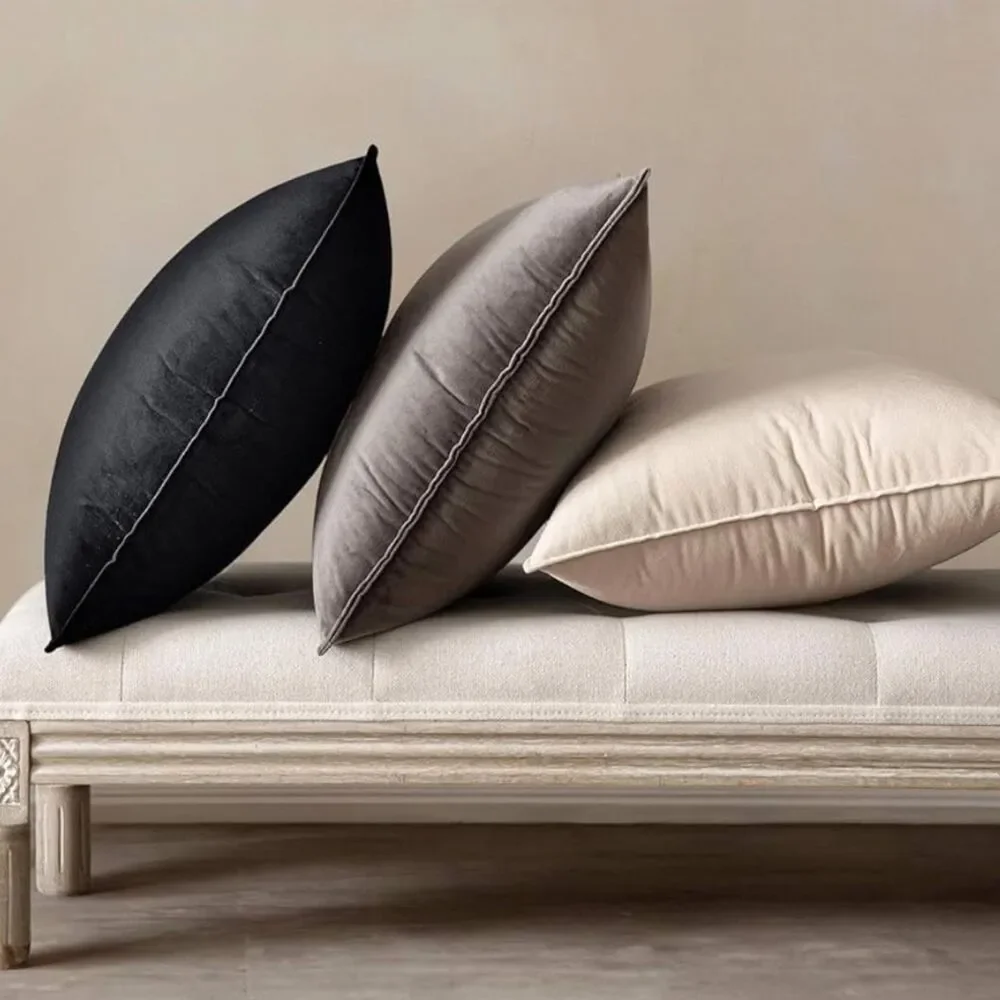 Jet Black VELVET Euro Accent Pillow Covers Luxury High End Hotel Vibes